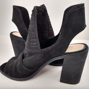 Gianni Bini Booties Size 8 M Black Suede Leather Open-Toed Shoe High Block Heel